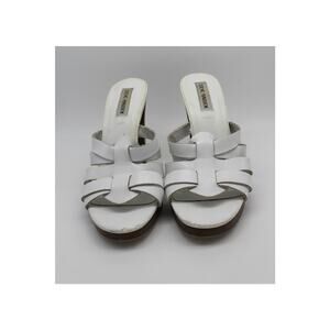 Steve Madden White Leather Open Toe Block Heel Sandals Shoes Heels Size 7.5